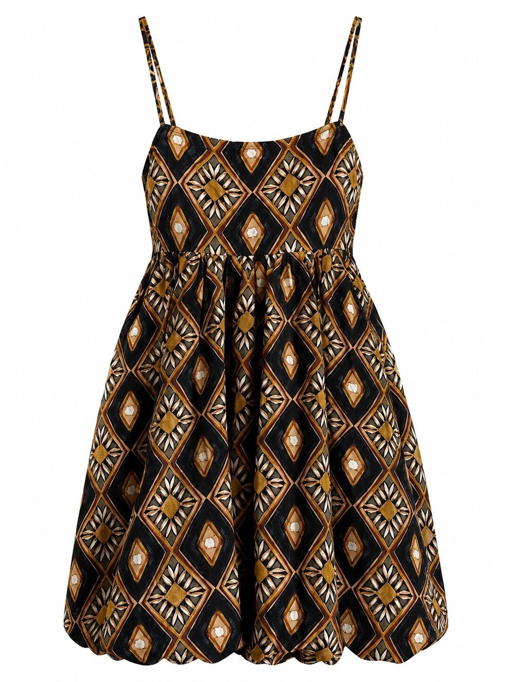 Vestique Connie S Geometric Bubble Mini Dress Brown Black Boho Retro